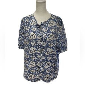 J. Crew Blue and White Floral Blouse
